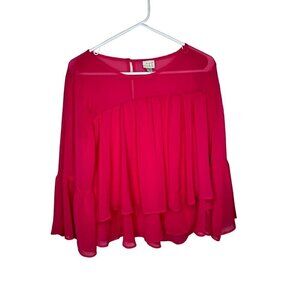 A New Day Sheer Ruffle Blouse Pink Small